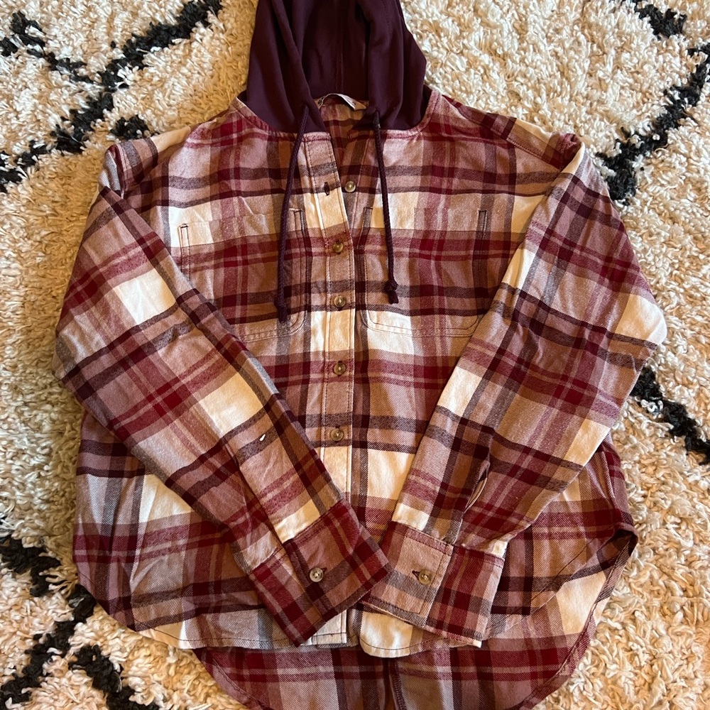 SO Burgundy and Plaid Hooded Shirt